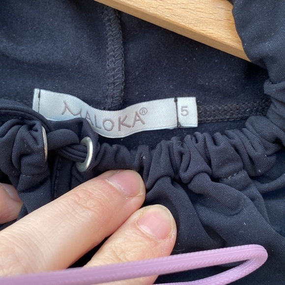 Maloka black, zebra pattern, leather patched long sleeve black top - Picture 5 of 14